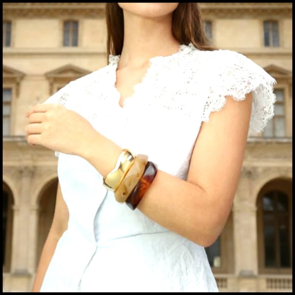 Chunky Acrylic Bangle Bracelets Set Stackable Tre… - image 4